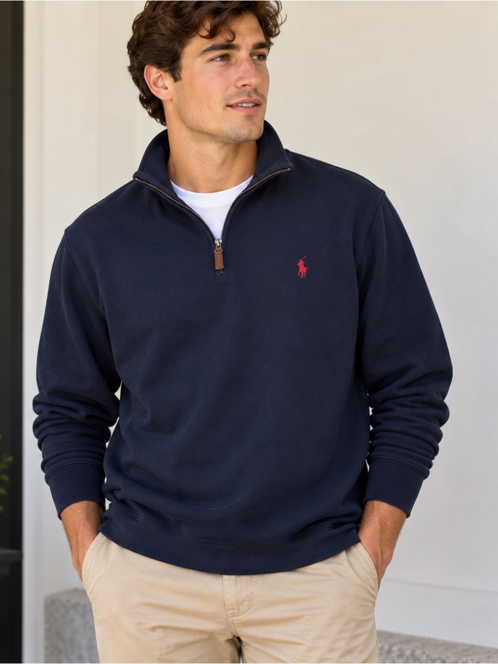 Men’s Navy Quarter Zip Pullover XL Cotton Red Pony Polo Ralph Lauren Preppy Golf
